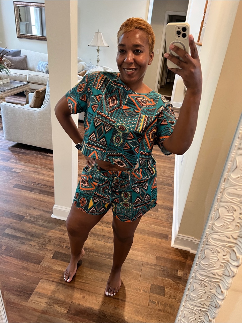 Teal & Orange Tribal Print Two-Piece Set